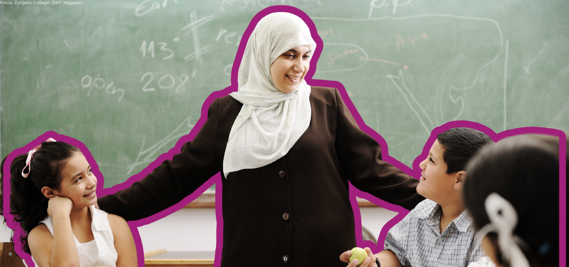 Illustration: weiblich gelesene Figur hält Kuchen an der offenen Backofentür, Sprachblase mit Herz, im Hintergrund männlich gelesene Figur hält mit einer Hand eine Schüssel, im Vordergrund Radio mit Lautstärkezeichen